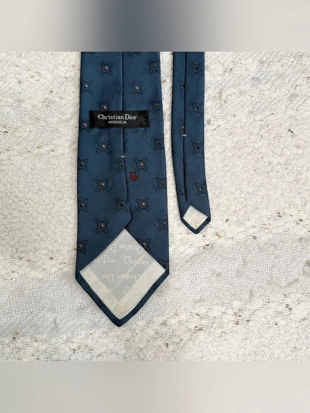 Christian Dior tie blue, black, red and beige silk blend neck tie